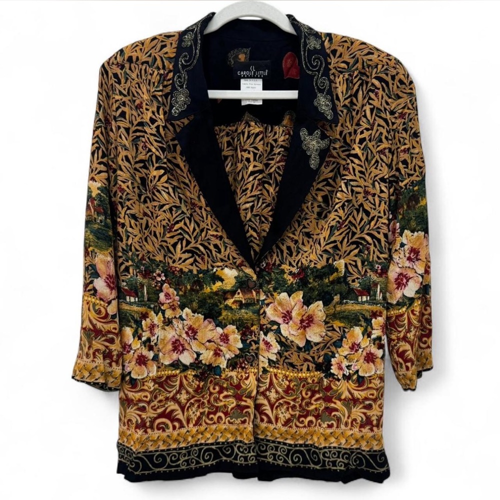 Vintage 90s Carole Little Petites Floral Tapestry Blazer Jacket – Size 10